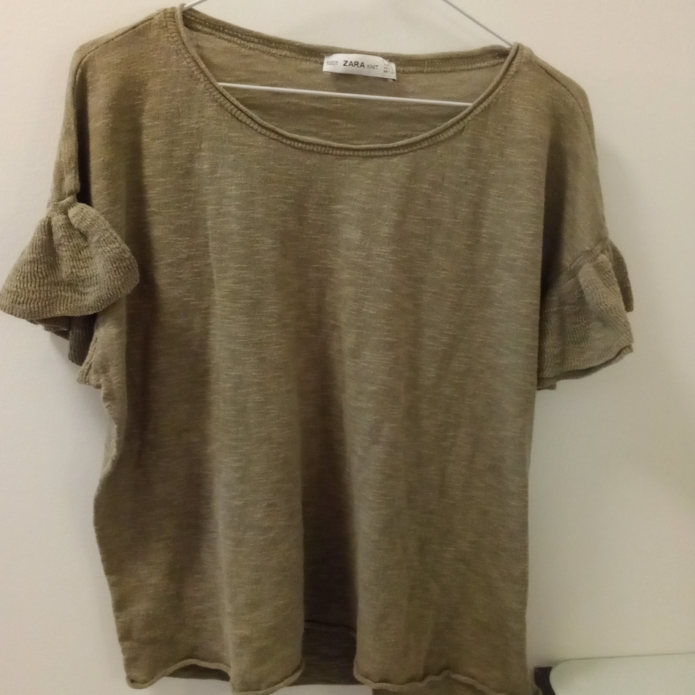 Zara Green Cuffed Sleeve Relaxed T-Shirt